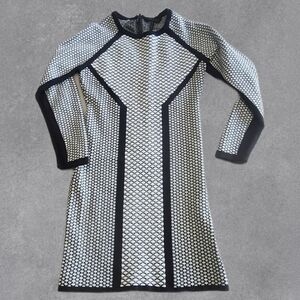 BCBGMaxAzria Black White Long Sleeve Mini Dress Size Large